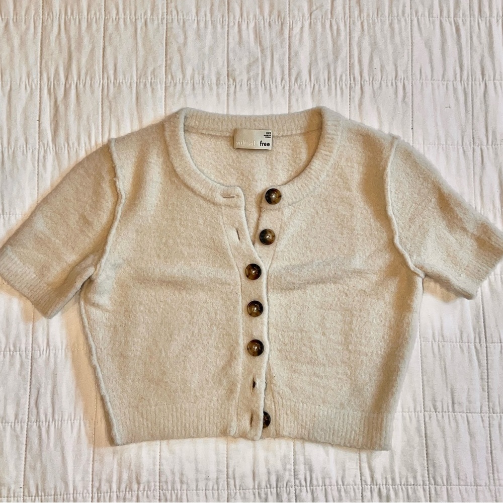 ARITZIA WILFRED FREE Cream Fuzzy Cardigan Crop Top XXS